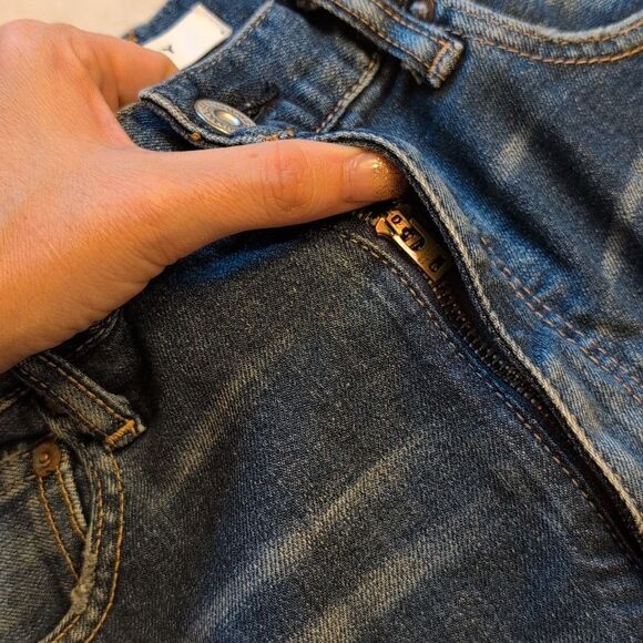 Moussy Vintage Otis Flare High Waisted Blue Denim Jeans Cropped Size 30 - Picture 4 of 14